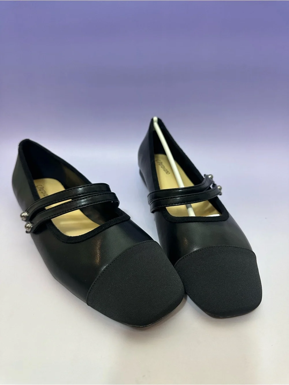 Women’s Black Cap-Toe Mary Jane Flats with Adjustable Strap